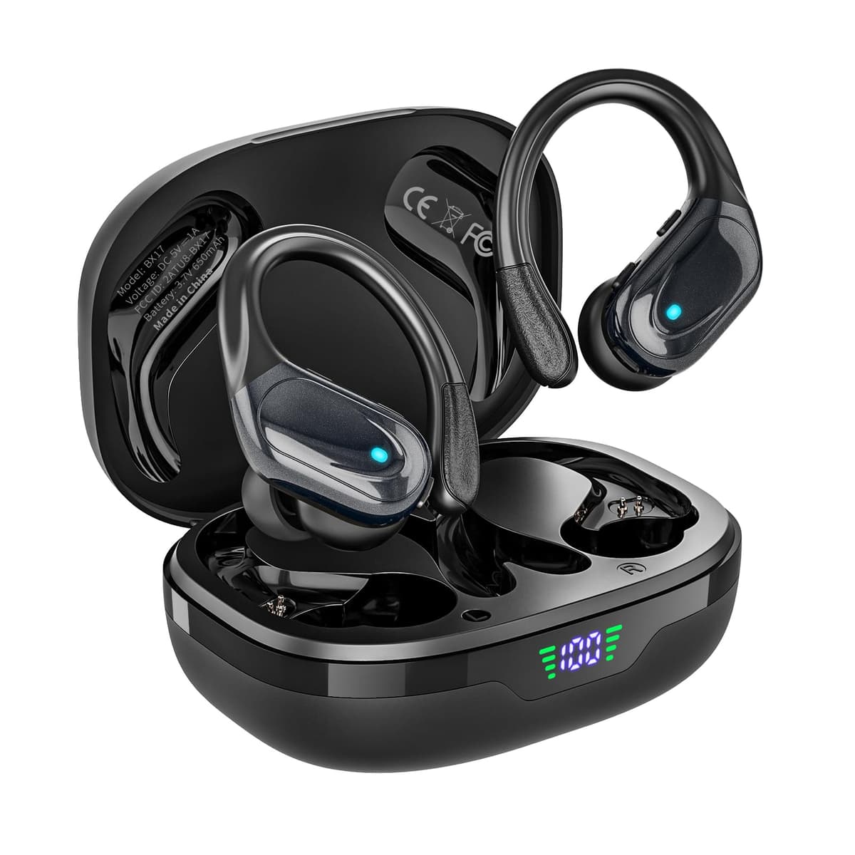 HAOYUYAN Wireless Earbuds, Sports Bluetooth Headphones, 80Hrs Playtime Ear Buds with LED Power Display, Noise Canceling Headset, IPX7 Waterproof Earphones for Workout/Running(Black)