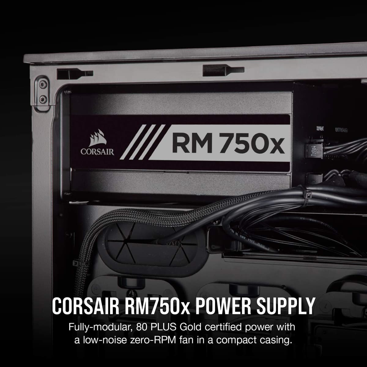Corsair RMX Series, RM750x, 750 Watt, 80+ Gold Certified, Fully Modular Power Supply (Low Noise, Zero RPM Fan Mode, 105°C Capacitors, Fully Modular Cables, Compact Size) Black — view 2