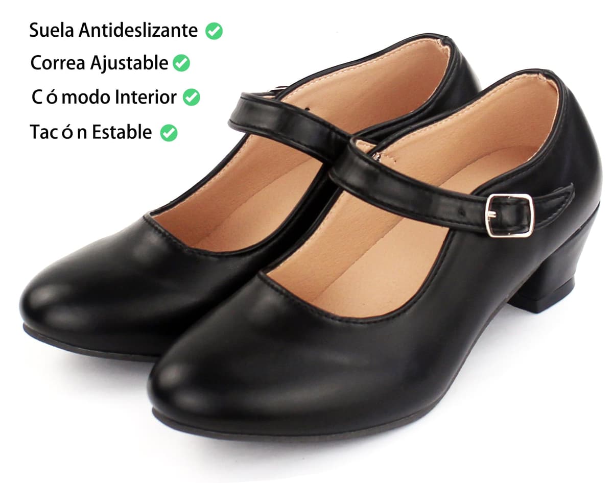 Zapatos Flamenco Niña Baile Danza Sevillanas con Tacón Correa Ajustable, Suela Antideslizante — view 6