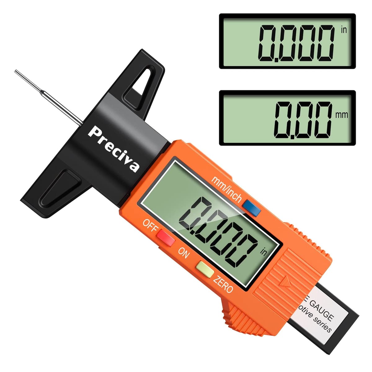 Tyre Tread Depth Gauge, Preciva 0-25.4mm/Inch Digital Tire Checker UK, Tyres Surface Measuring Tool with Large LCD Screen for Cars, Trucks, Motos, Orange