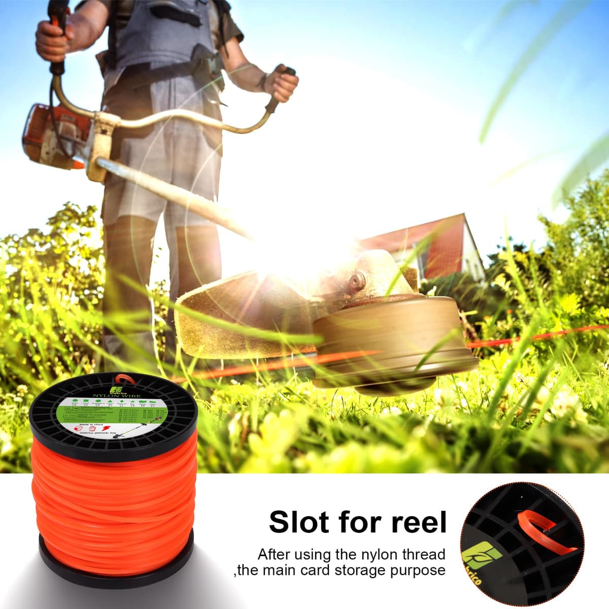 Viabrico String Strimmer Line Heavy Duty 2.4mm, strimmer Wire for Petrol strimmer, 2.4mm-100M-1.7lb-Spool — view 3