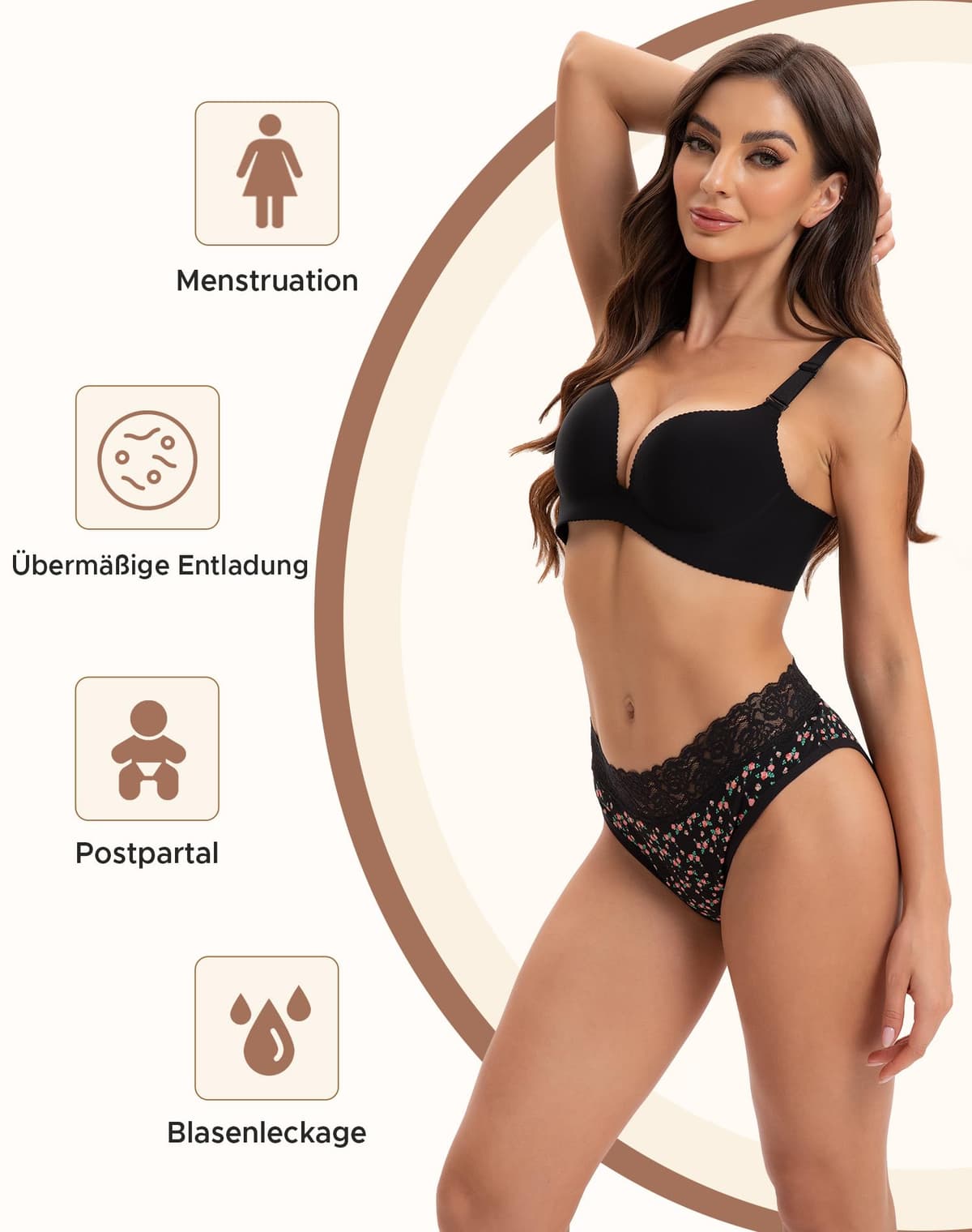 INNERSY Bragas Menstruales Algodon con Encaje Braga Menstrual Mujer Flujo Ligero/Medio Lavables Pack de 3 — view 2