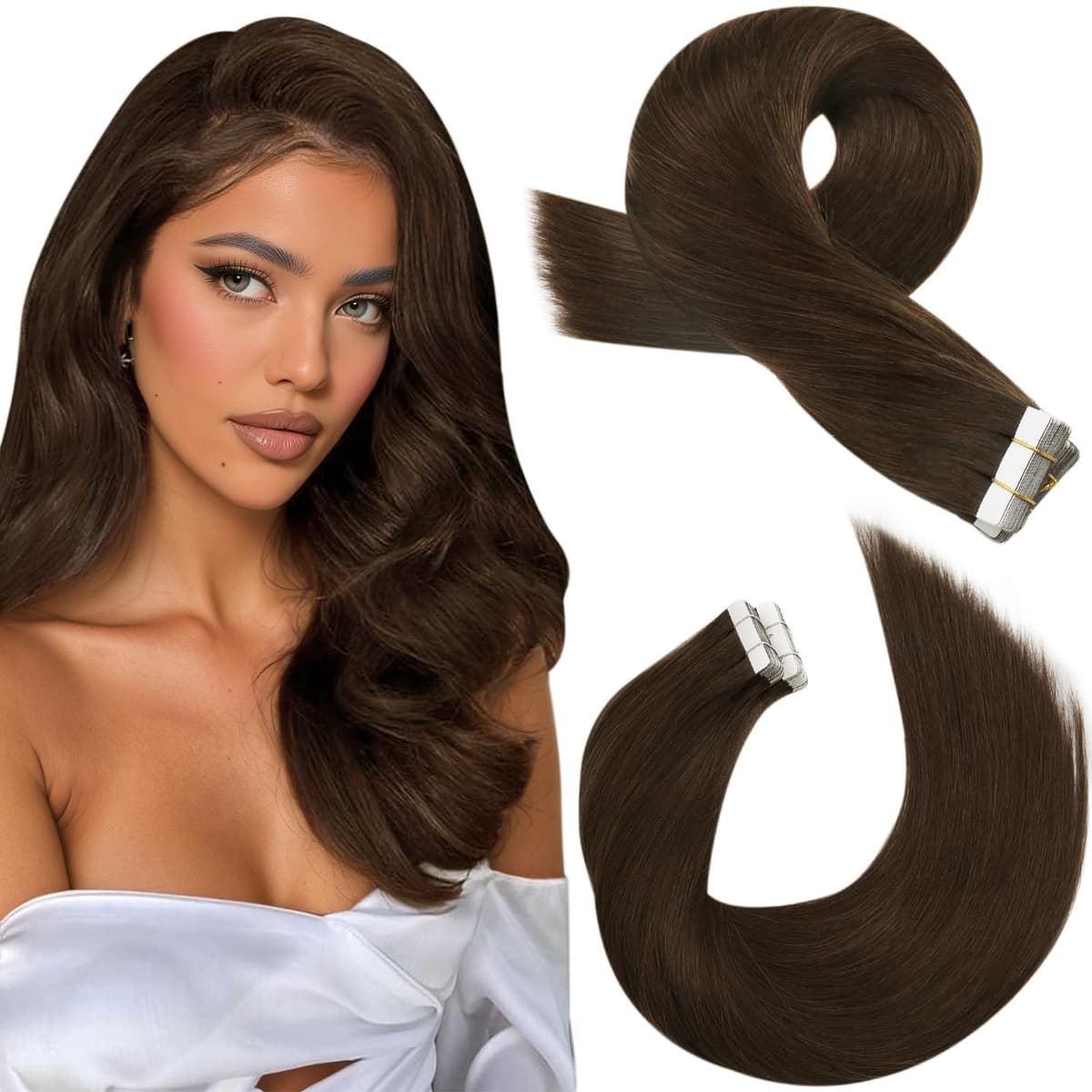 Moresoo Tape in Human Hair Extensions 20 Inch Highlight 50g/20pcs Tape in Hair Extensions Human Hair Ash Blonde with Platinum Blonde #P18/613 — view 12