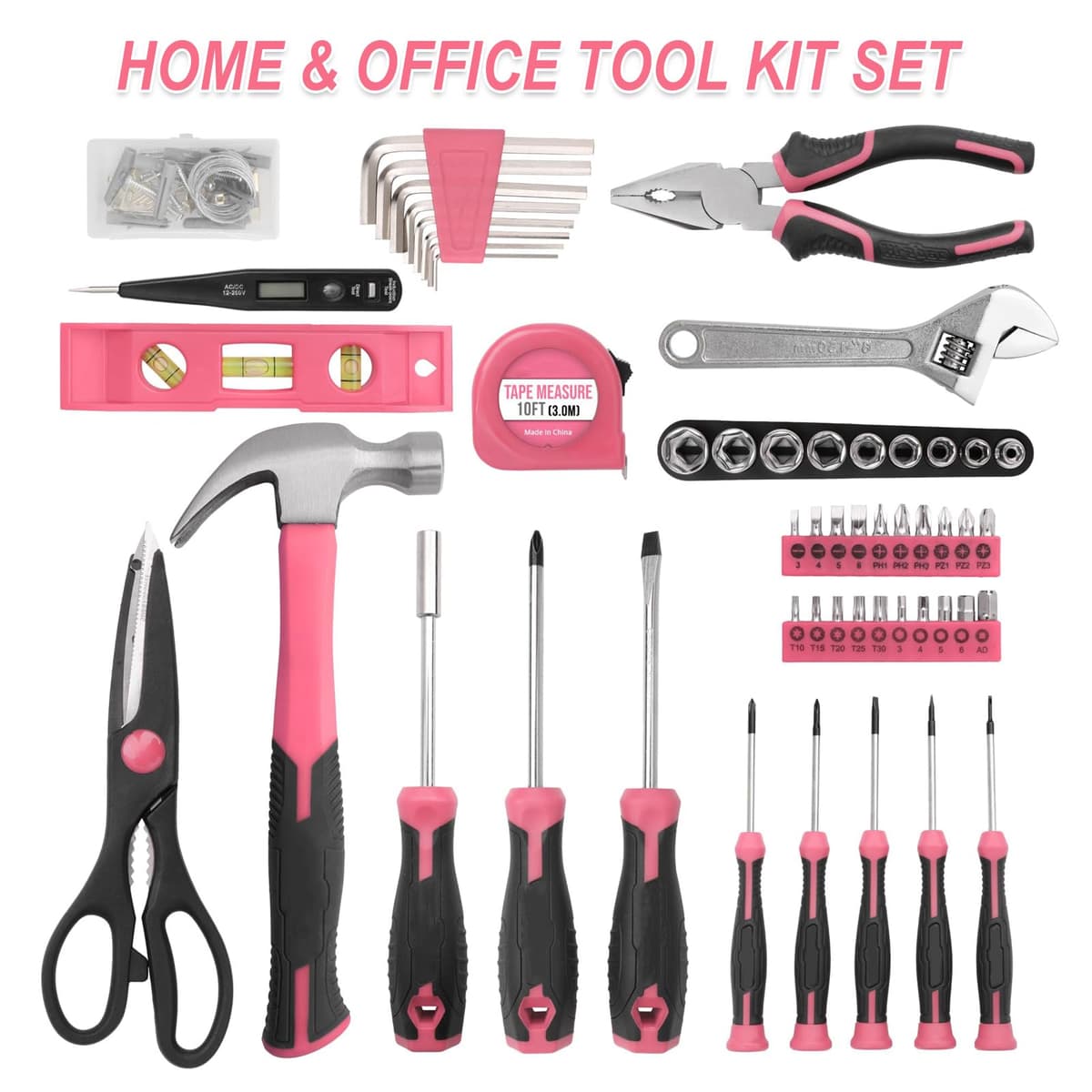 54pc Tool Set General Household Toolkit with Toolbox Storage Case, Pink Home & Office DIY Tool Kit Set, Essential Hand Tools Included for Basic Repairs, Maintenance & Home Improvement Projects — view 2