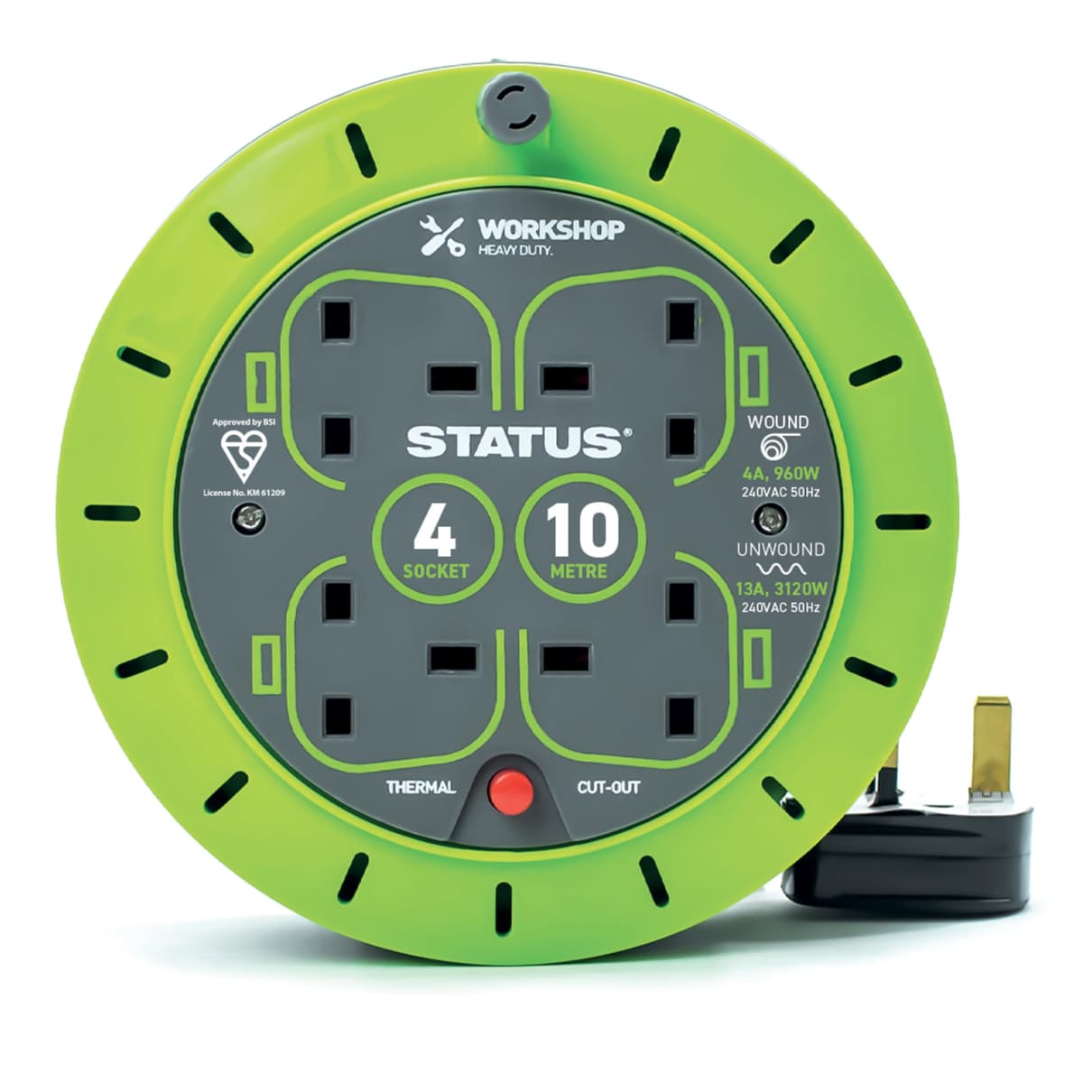STATUS 4 Socket Cable Reel, 25m, Green, 13 Amp, Thermal Cut Out, Heavy Duty, Outdoor Extension Lead, Ideal for Garden, Workshop, DIY, Power Tools (S25M13ACR2) — view 19