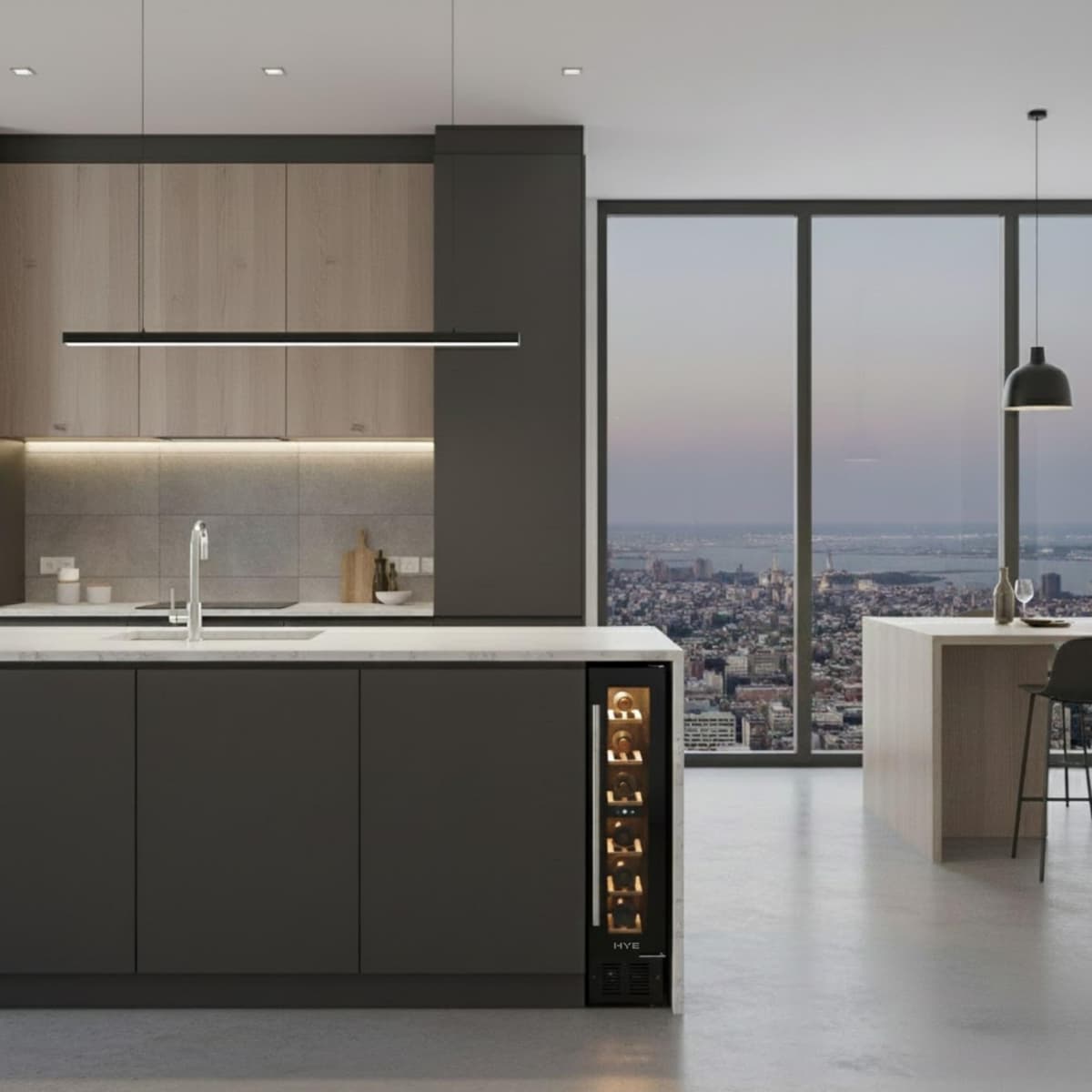 HYE Wine Cooler - Wine Fridge With 7 Bottle/22L Storage, 14.8CM Width, Wooden Shelves, LED Top Lighting, Temperature Range Adjustment, 39 dB Operation, Perfect For Kitchens & Home Bars - RF01WC7SB31 — view 5