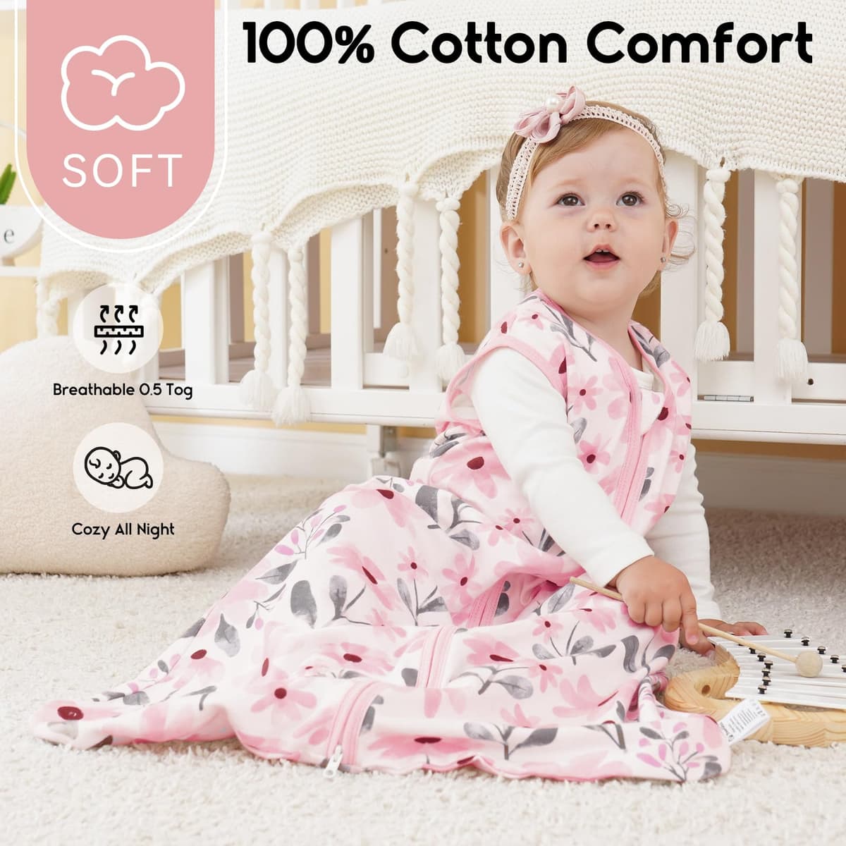 Yoofoss Baby Sleeping Bag 0.5 Tog - 6-12 Months 3 Pack Summer Sleeping Bag Baby 100% Organic Cotton Sleep Sack for Newbron Infant Toddler — view 2