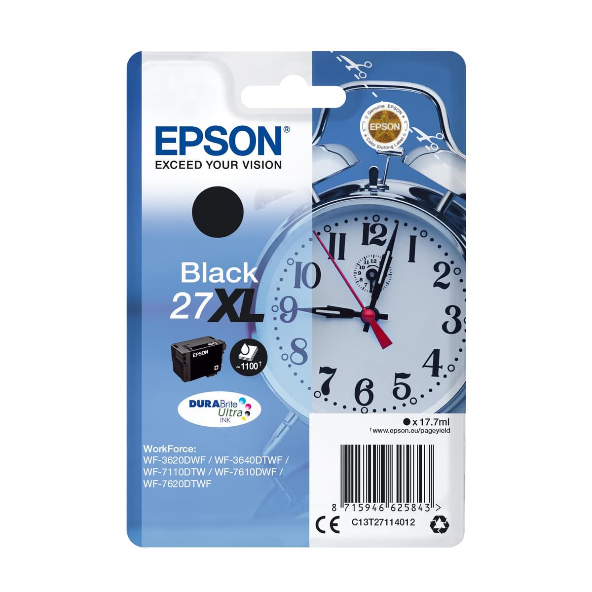 Epson C13T27114012 - Cartucho de Tinta para Impresoras 27XL DURABrite Ultra, 17.7 ml, color negro