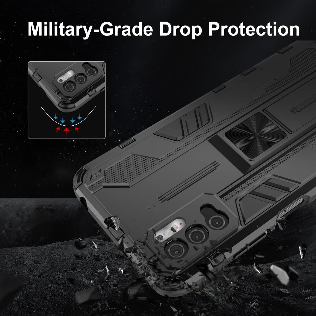 Funda para CMF Phone 2 Pro, Carcasa Antigolpes con Soporte anular metálico, Case Protectora de Grado Militar, Negro — view 949