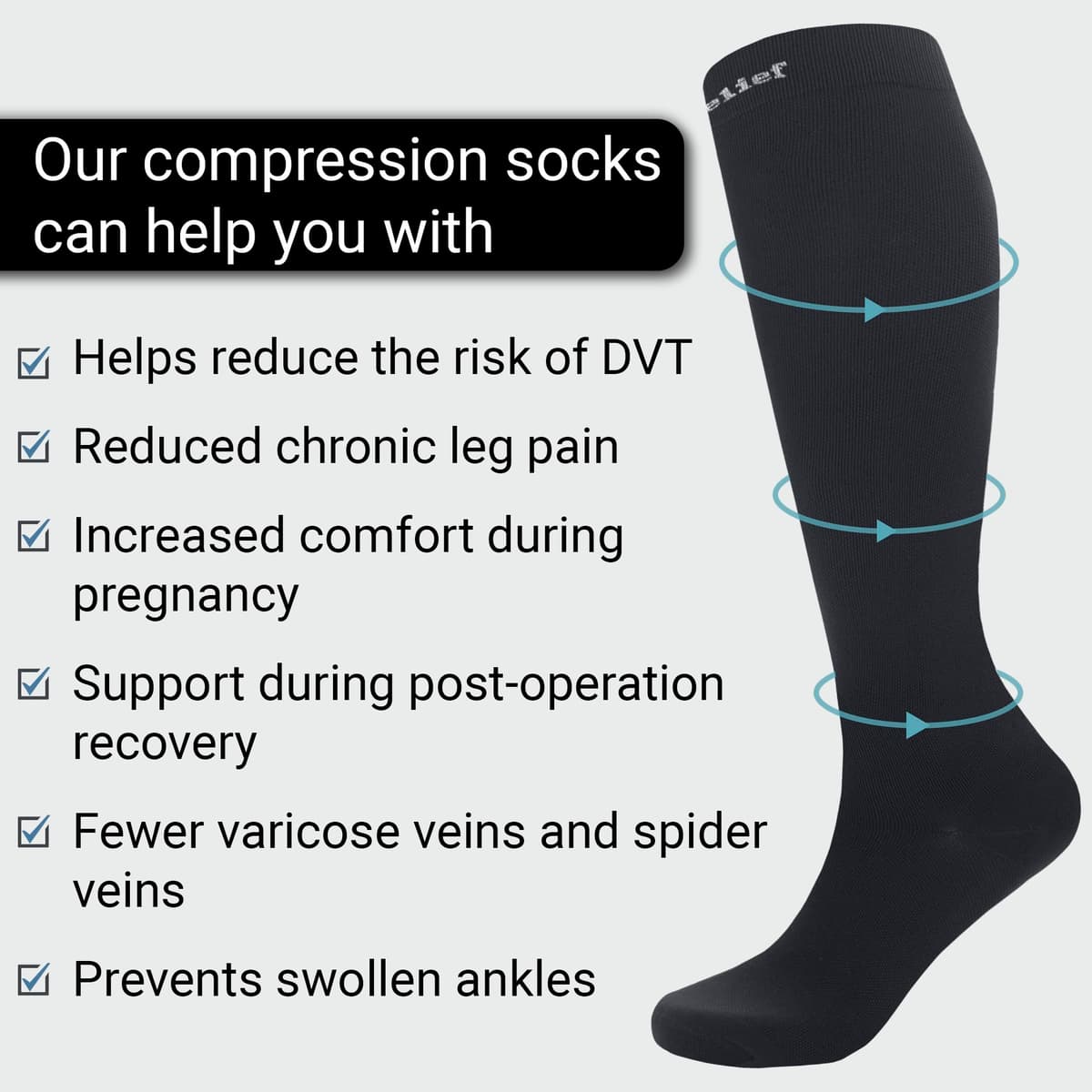 360 Relief Medias de Compresión Mujer y Hombre - 1 Par Calcetines de Compresión para Deportes, Correr, Volar, Viaje, Trabajo, Footing - S/M Beis con Bolsa de Malla — view 80