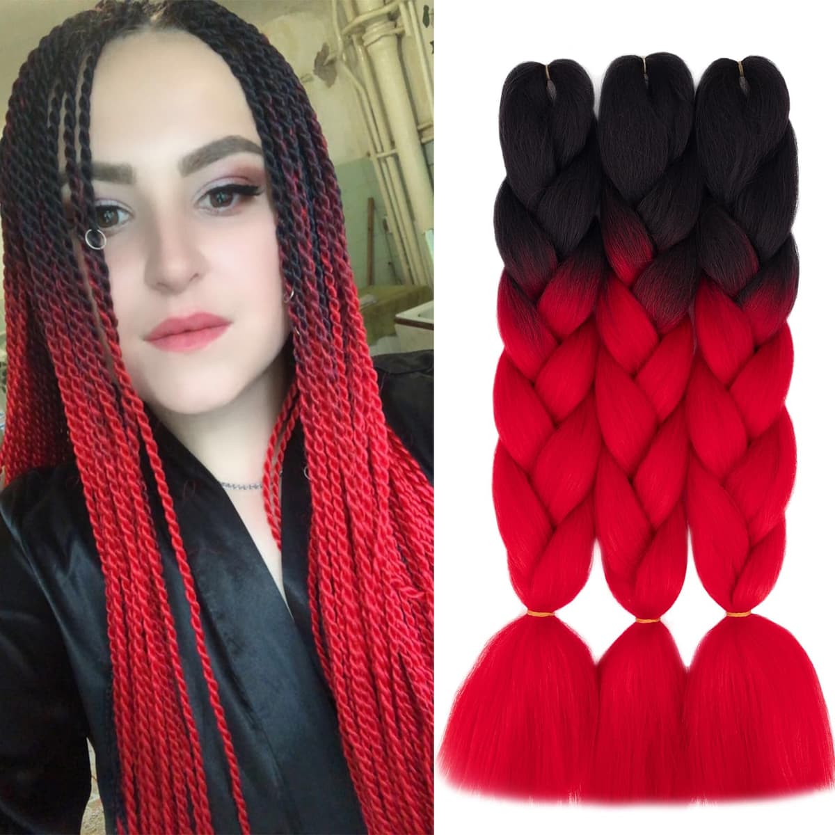 24" Braiding Hair Extension Jumbo Braids Synthetic 3bundles/pack Crochet Hair Afro Box Braid Heat Resistent (Dark Purple) — view 25