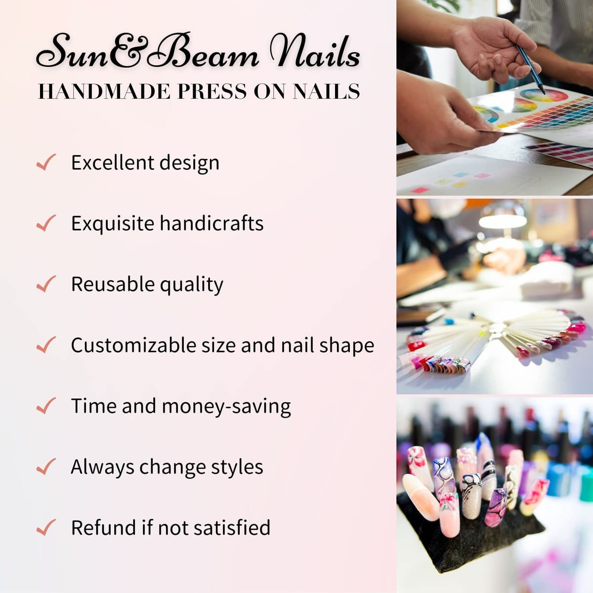 Sun&Beam Nails Handmade Press-On Medium Long Coffin Ballerina with Nile Blue Cat Eye Design Charm Cute False Nail Tips 10 Pcs (#84 L) — view 4