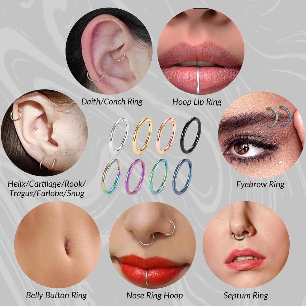 GAGABODY 2 Pcs Nose Rings 20G 18G 16G 14G 12G 10G 8G Surgical Steel Piercing Rings for Nose Septum Cartilage Helix Tragus Conch Rook Daith Lobe from 5mm to 16mm Seamless Hoop Unisex Hinged Earrings — view 4