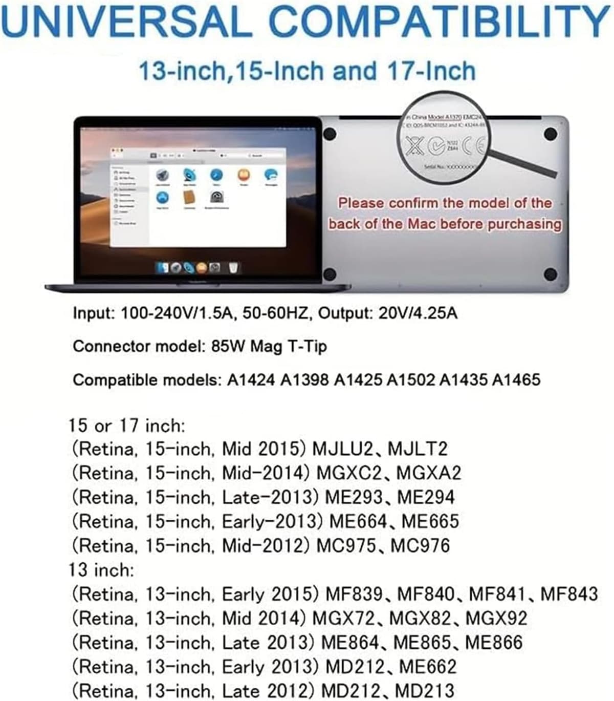 Mac Book Pro Charger - 85W Mag 2 Power Adapter,Compatible with Mac Book Pro 13 & 15 & 17 inch (Between 2012-2017) — view 5