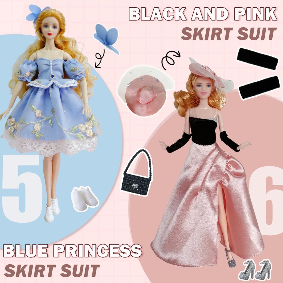 20 pcs Fashion Doll Clothes and Accessories, Including Night Dresses for Dolls, Skirts, Pants, Hats, Shoes, Bags, Accessories for 30 CM/11.5 Inch Dolls, Gifts for Girls — view 5