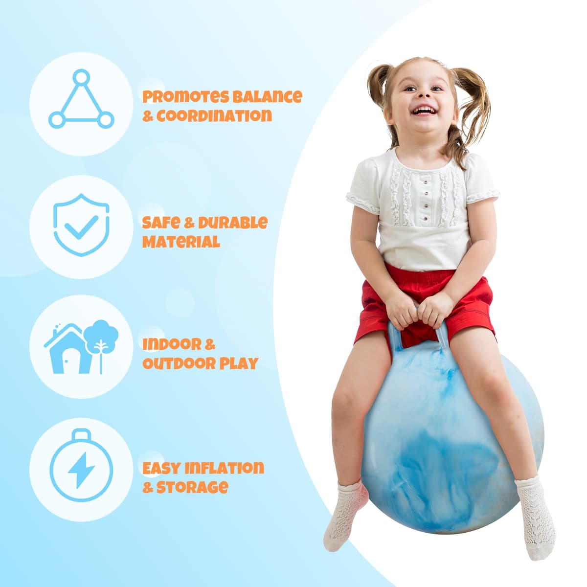 U&C Planet Balones saltarines espaciales de 18 Pulgadas para niños Balón saltarín con asa Balones saltarines inflables Balón saltarín con Bomba para niños y niñas de 3 a 12 años — view 4