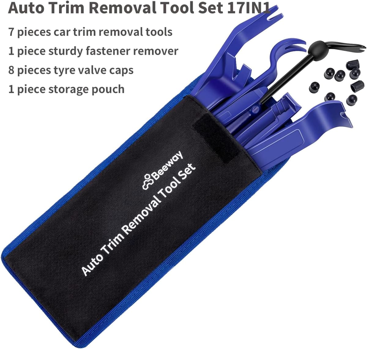 BEEWAY Auto Trim Removal Tool Set - 17in1 Car Upholstery Repair Kit/Fastener Remover/Pry Tools for Interior Trim Panel Door Window Audio Dashboard with Storage Pouch — view 6