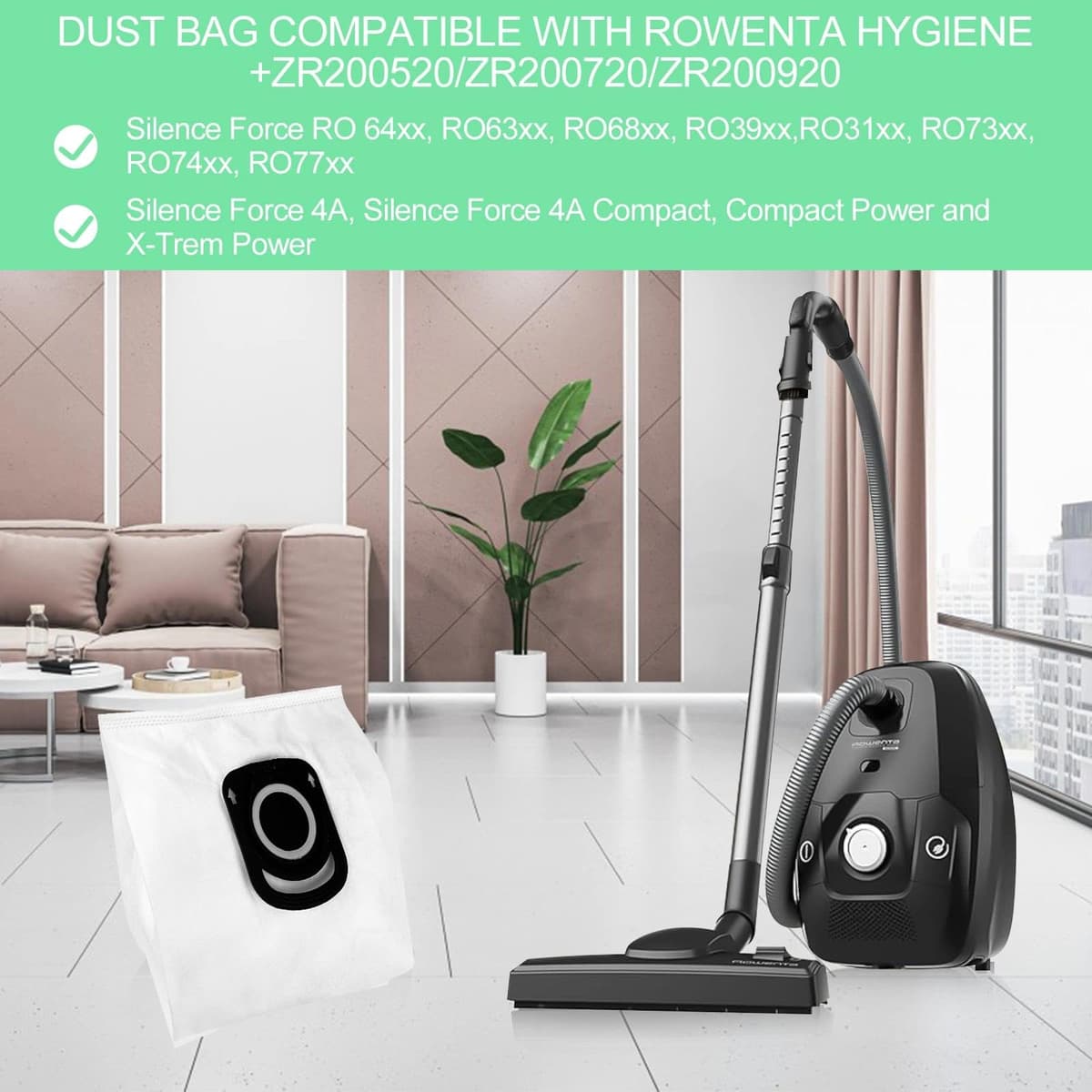 15 Bolsa de Aspiradora, Bolsas de Repuesto Compatible con Rowenta Compact Power, X-Trem Power und Silence Force (RO64xx, RO63xx, RO68xx, RO39xx), Rowenta Hygiene+ ZR200520 ZR200720 ZR200920 — view 5