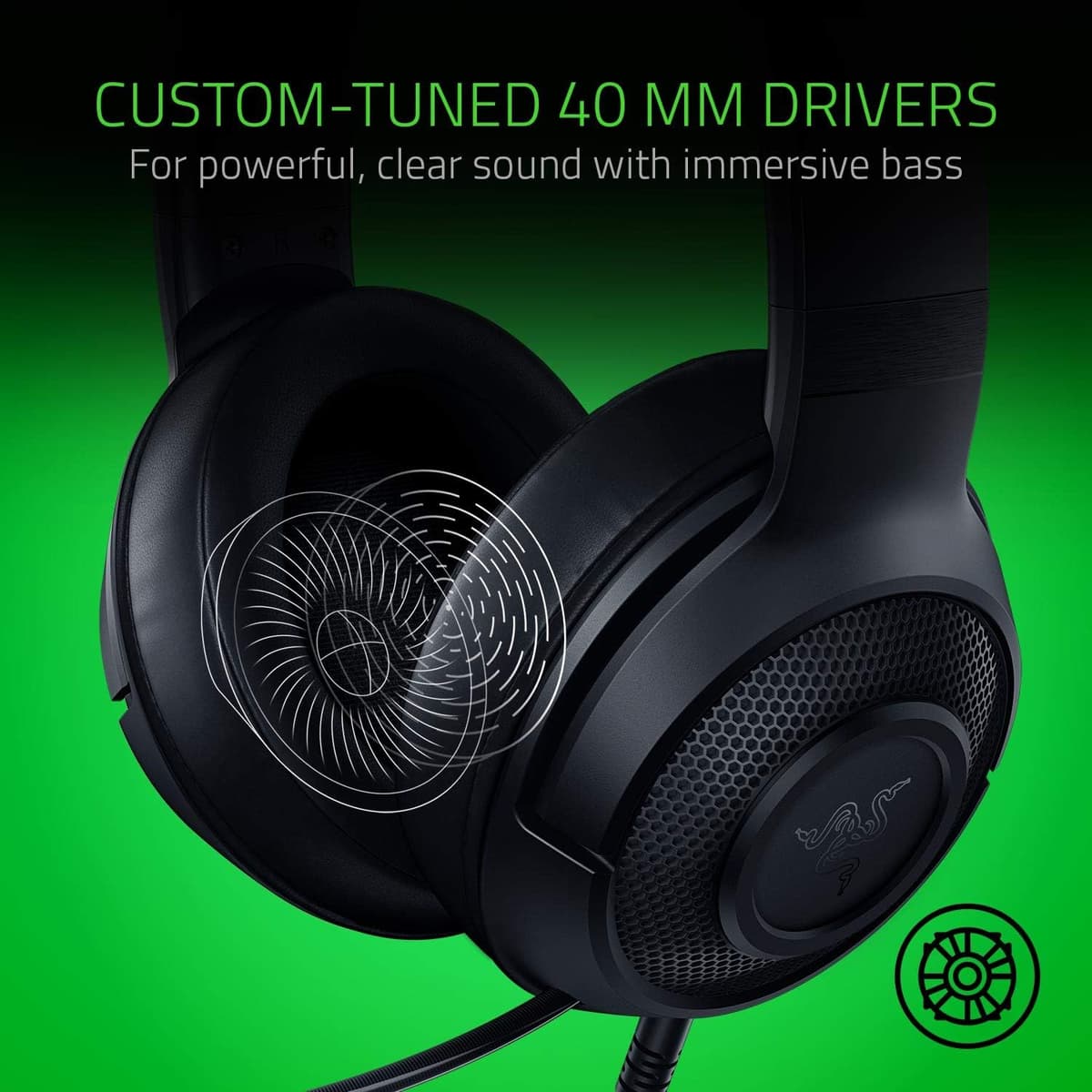 Razer Kraken X Lite - Wired Ultralight PC Gaming Headset - Surround Sound bendable cardioid microphone (230g light, 3.5 jack for PS4, PS5, Switch, Xbox One, Xbox Series X|S) Black — view 5