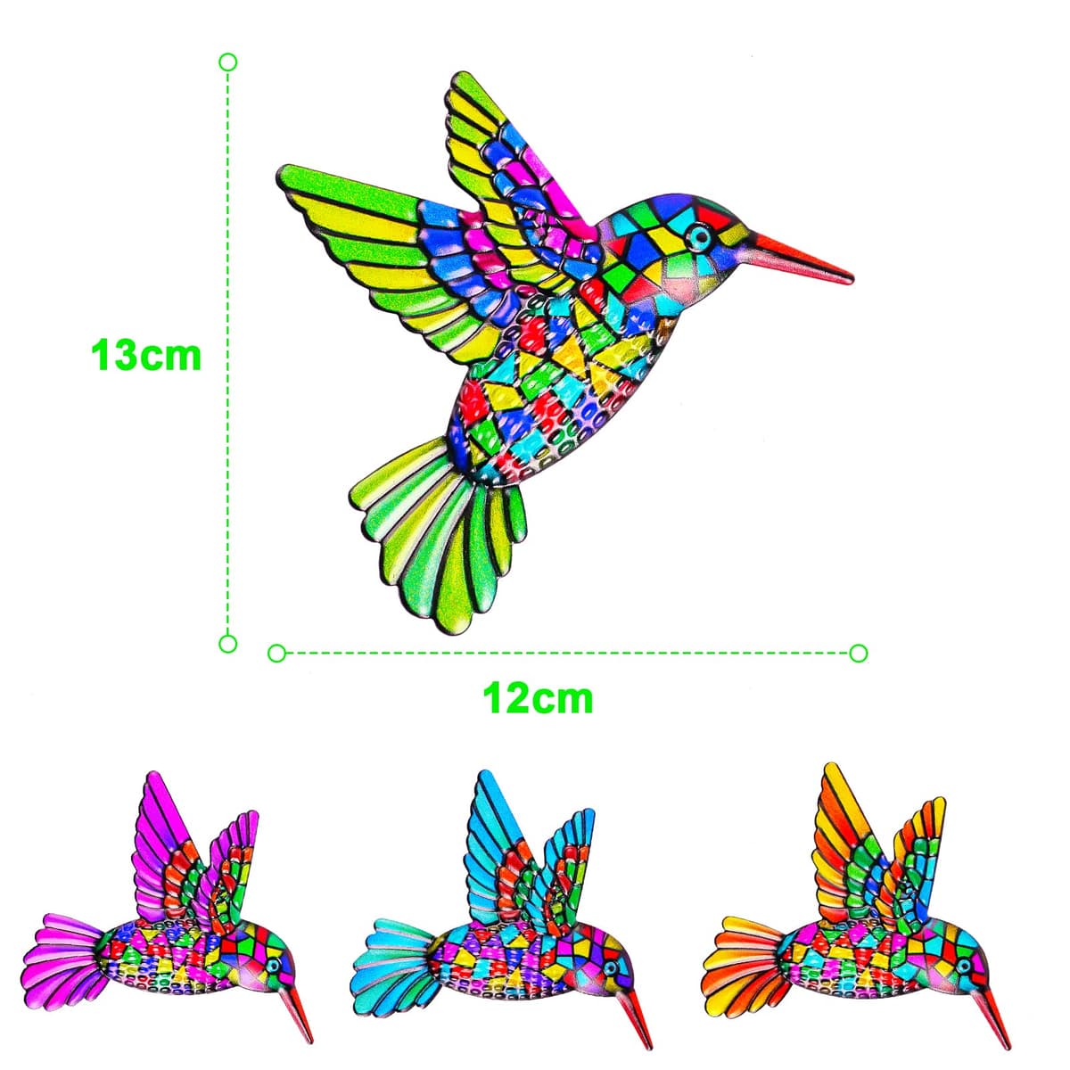 OFFCUP Metal Hummingbird Wall Decor, 4 Pack Metal Hummingbird Wall Art Decor, Wrought Iron Colorful Hummingbird Wall Sculptures, Outdoor Garden Fence Ornaments Hanging for Backyard Porch Patio — view 3