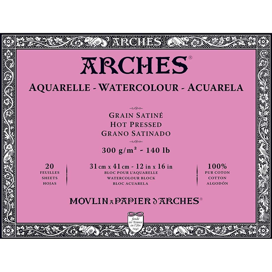 Arches - Papel de acuarela, bloc 12 hojas engomado 1 lado, grano fino, 300 g/m², 23 x 31 cm — view 6
