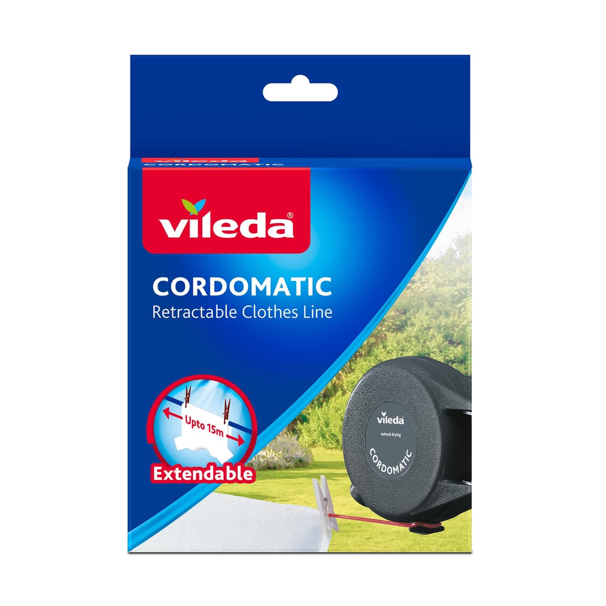 Vileda Cordomatic Retractable Washing line 15m | 1 x 15m clothes line holds up to 15kg | Extendable Clothes Line | Automatic retraction | Strong and durable | Wall Mounted for Indoor & Outdoor Use — view 6