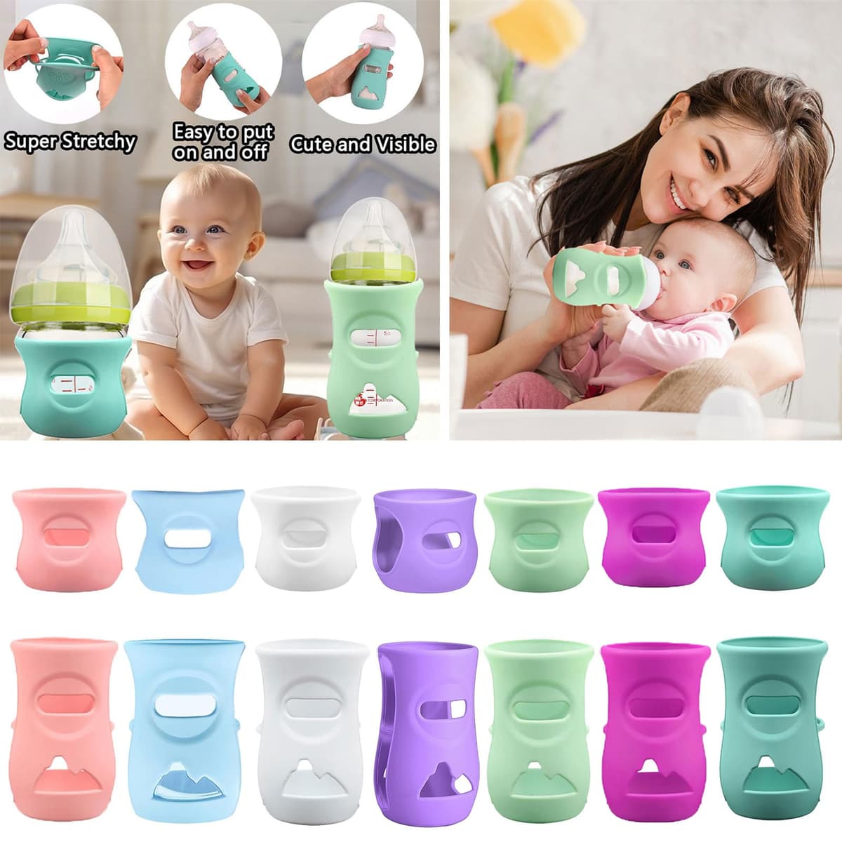 of 3pcs / 1pc Protective Silicone Covers for Glass Bottles Shatter Proof Holder Case Sleeve 120 / 240ml Bottle Holder Case — view 4