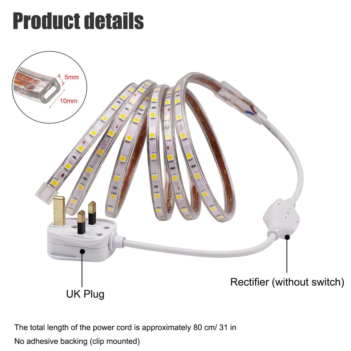 5m LED Strips Lights Warm White, 220V- 240V Ribbon SMD 5050 60leds/m Rope Lighting, IP65 Waterproof, No Self Adhesive, DIY Home Kitchen Bar Decking Holiday Christmas Indoor Decoration — view 5