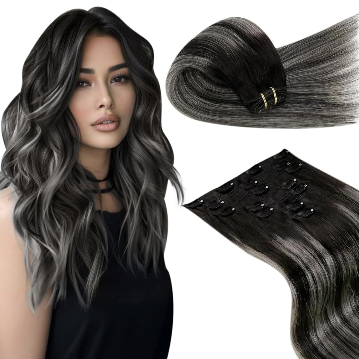 LaaVoo Hair Extensions Clip in Real Human Hair Brown Clip in Hair Extensions Dark Brown Remy Straight Hair Full Head Double Weft 80g 5pcs 14 Inch #4 — view 45