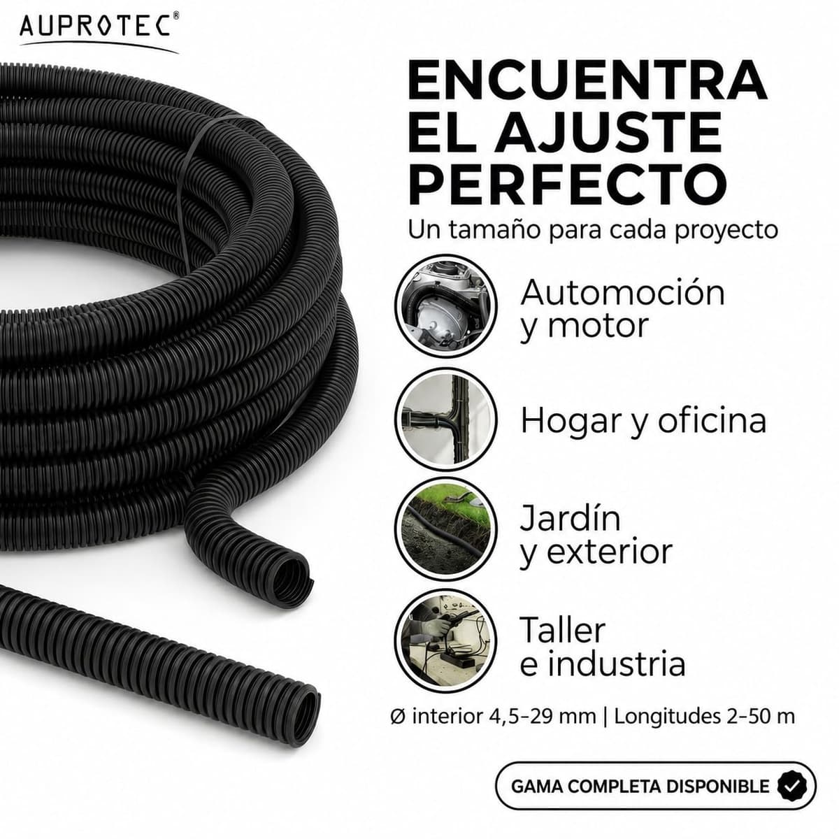 AUPROTEC Tubo Corrugado ranurado 2 a 50 m/Tubo de conducción ranurado/Resistente a los Rayos UV/Manguera Protectora de Cables Negro - Diámetro Interior 19 mm, Longitud 2m — view 4