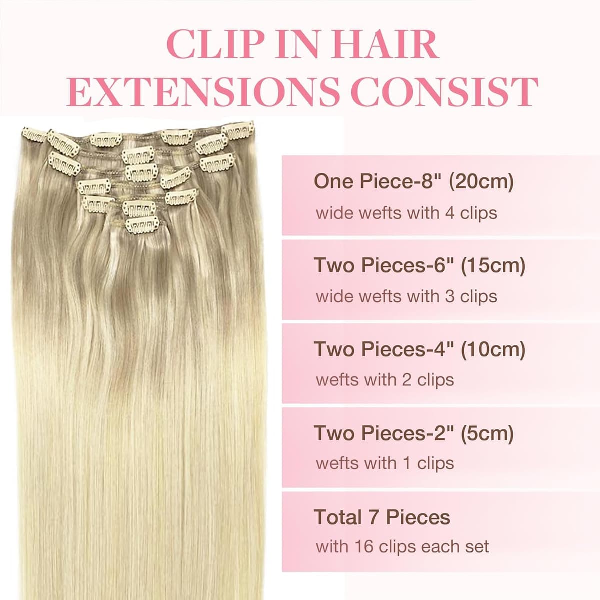 GOO GOO Clip in Hair Extensions Human Hair, 18inch 150g 9Pcs, #2 Dark Brown, Hair extensions for women, Human Hair Extensions Clip in — view 107