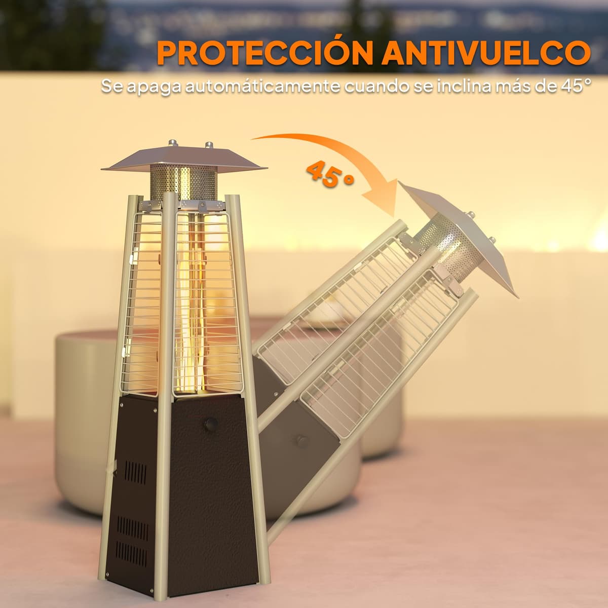 Outsunny Estufa de Gas Butano, 3000W, Calefactor de Exterior a Gas Portátil con Temperatura Ajustable, Protección contra Vuelcos, Ignición por Presión, para Butano y Propano, 3 m², Bronce — view 4