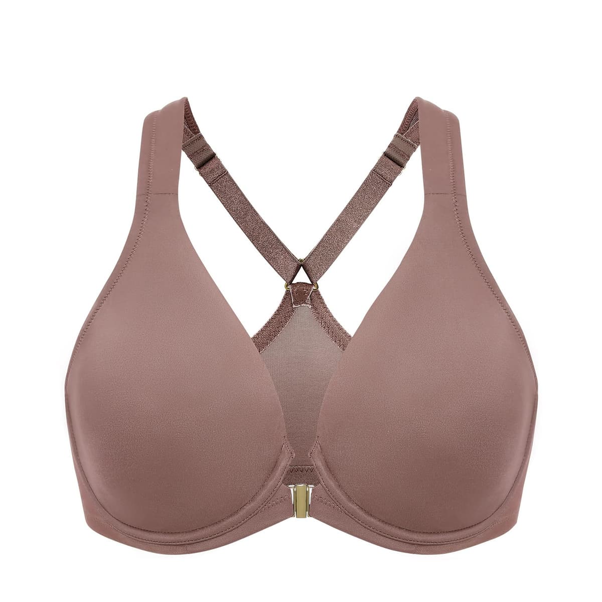 Delimira Women's Front Fastening Bras Seamless Unlined Racer Back Plus Size Underwired Plunge Bra — view 20