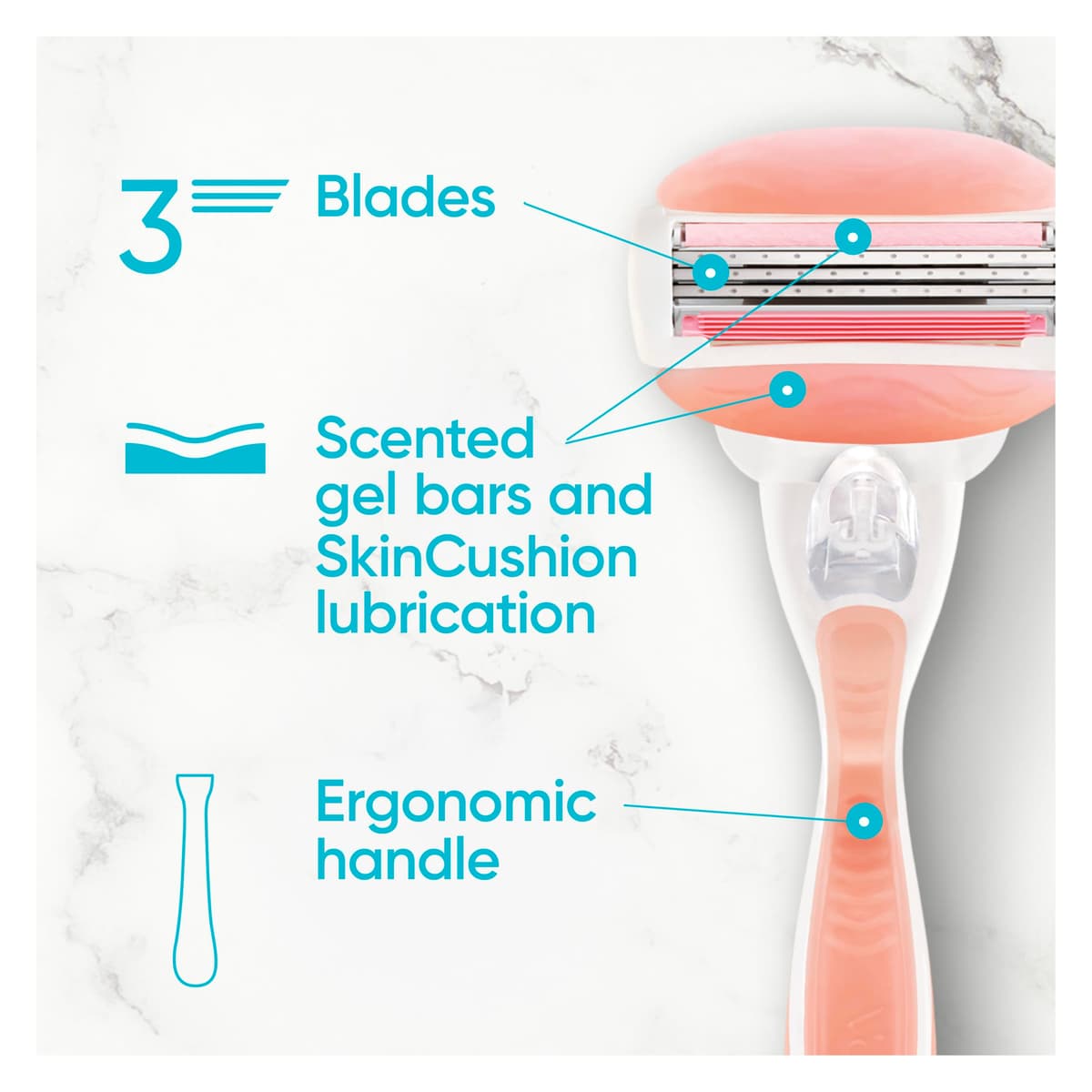 Gillette Venus Comfortglide Spa Breeze Women's Razor Blade Refills, Pack of 4, 3 Built-in Blades for a Smooth, Close Shave that Lasts — view 3