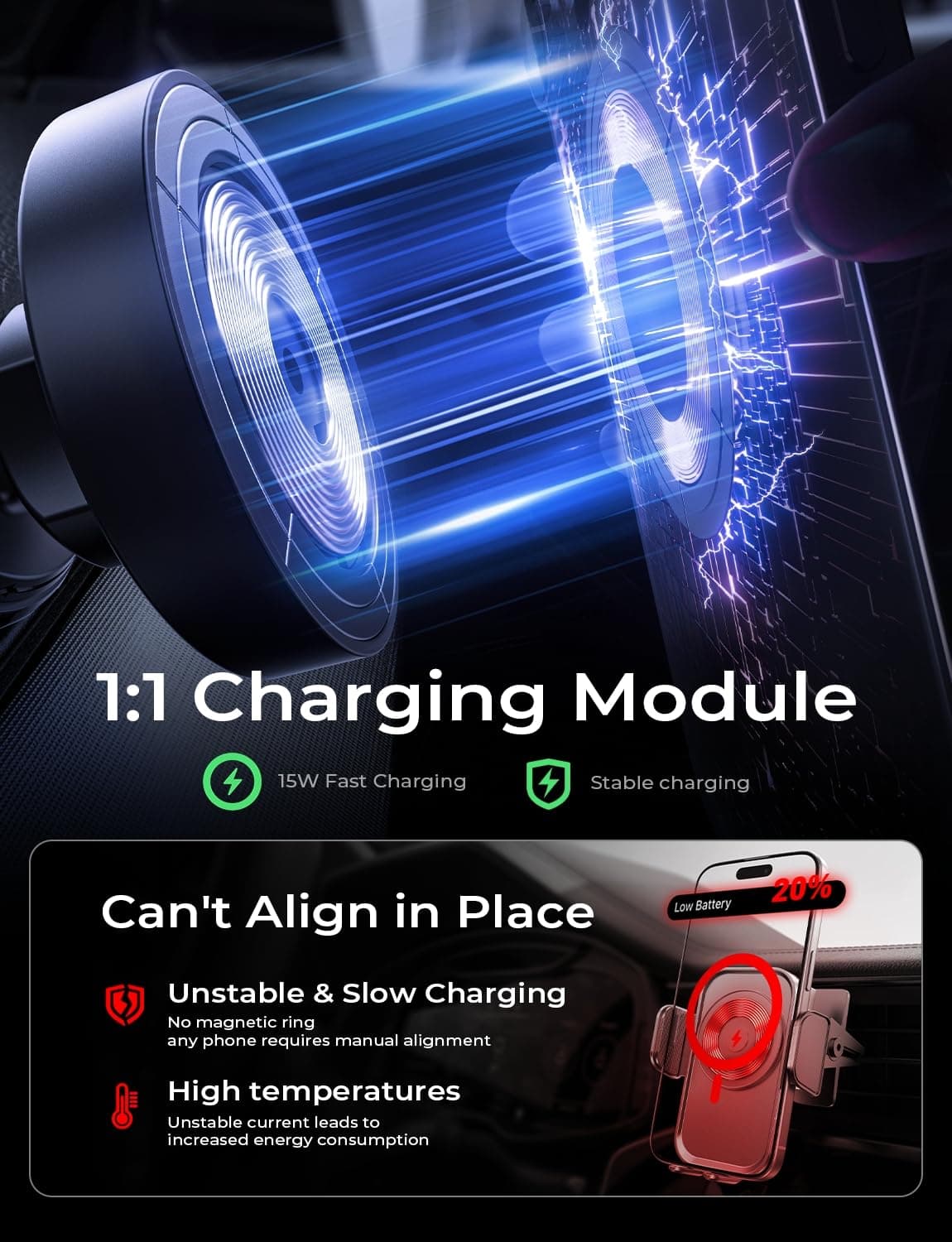 LISEN for Wireless Magsafe Car Mount Charger [15W Top Charge] Car Phone Holder Wireless Charger for iPhone 17 Pro Max Magnetic Phone Holder Cars for iPhone 17 Pro Max Air 16 15 14 Magsafe Accessories — view 3