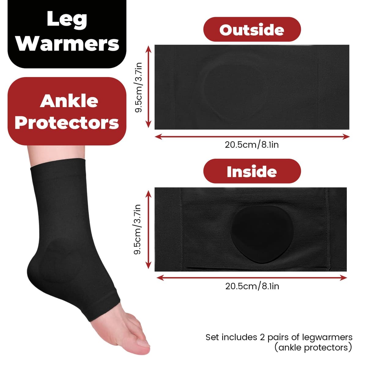 2 pares de calcetines protectores de tobillo con almohadilla de gel, calcetines maleolares acolchados para patinaje artístico, rodillo, esquí, hockey, botas, soporte, cojín de soporte de — view 2