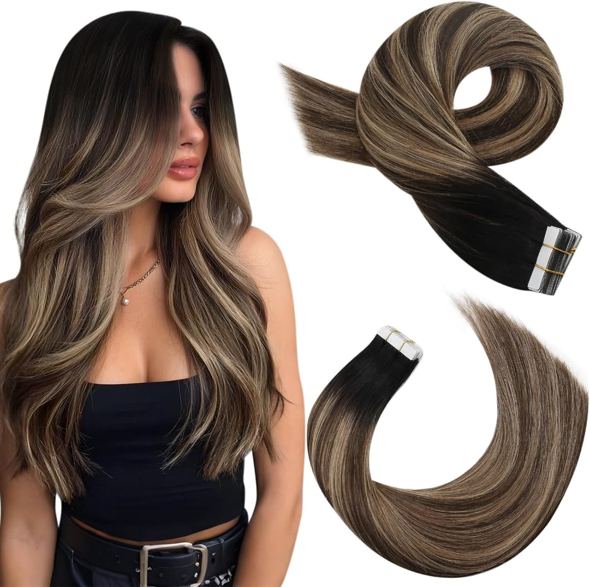 Moresoo Tape in Hair Extensions Human Hair Ash Blonde with Bleach Blonde Tape Hair Extensions Blonde Real Human Hair Extensions Tape-ins 12 Inch 20 Pieces/30g #P18/613 — view 72