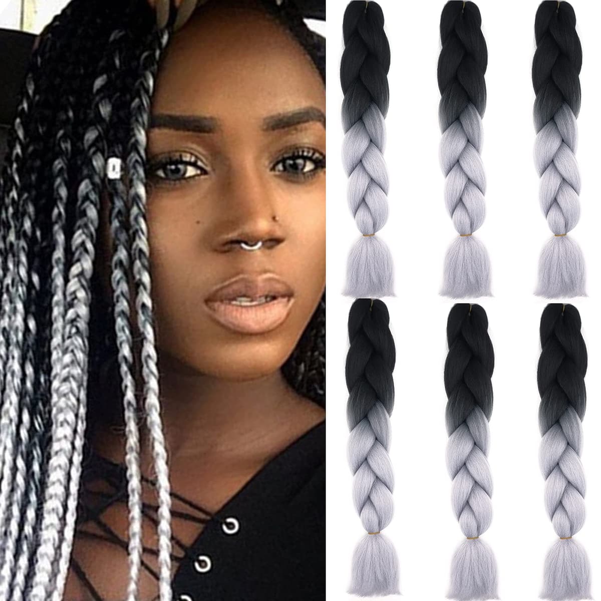 24" Braiding Hair Extension Jumbo Braids Synthetic 3bundles/pack Crochet Hair Afro Box Braid Heat Resistent (Dark Purple) — view 88