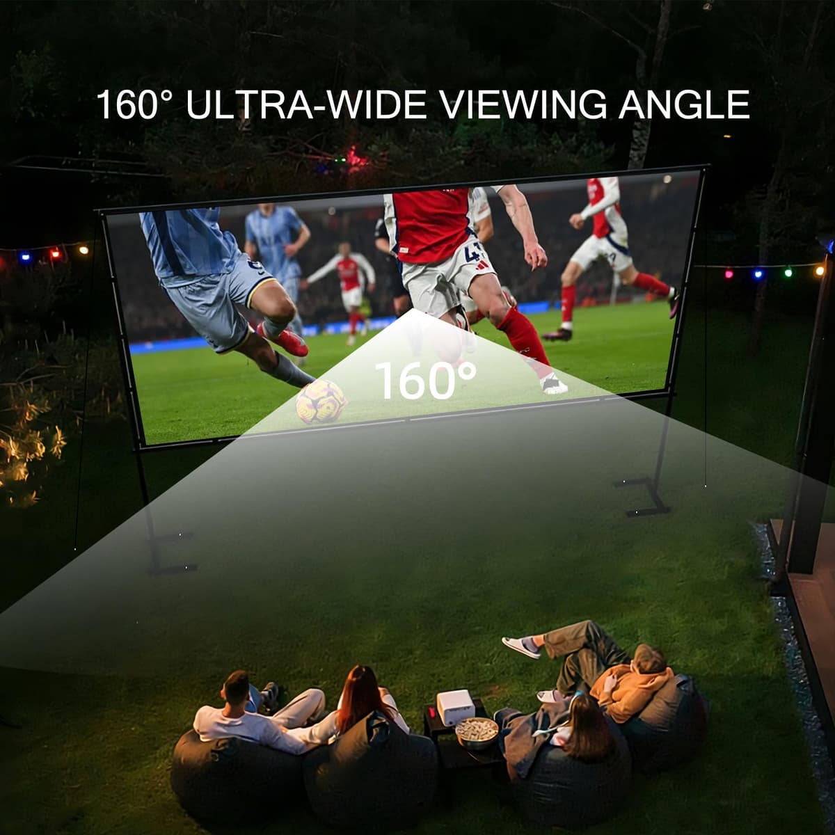 Projector Screen Outdoor with stand, 120 inch 16:9 HD 4K Portable Projection Screen Movie Screen for Indoor & Backyard, Quick Setup Wrinkle-Resistant Frame for Home Theater, Camping, Parties — view 3