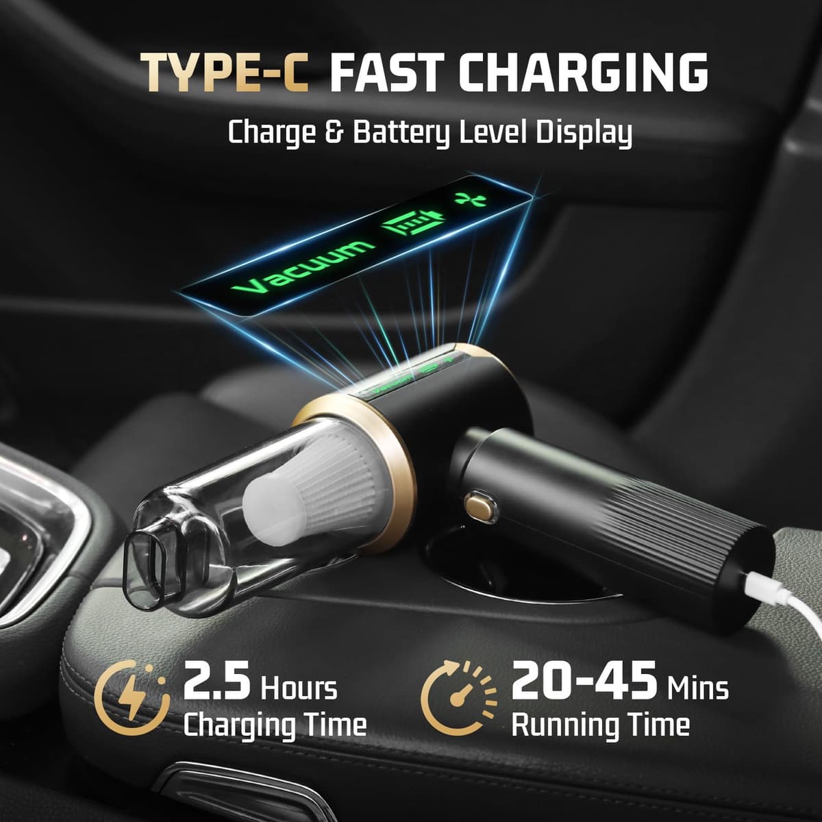 Cordless Car Vacuum Cleaner: Handheld Vacuum with 16000Pa Strong Suction, Brushless Motor & HEPA Filter, 7-in-1 Cleaning Kit, Type-C Charging for Home Office Car Pet - Ashen — view 4
