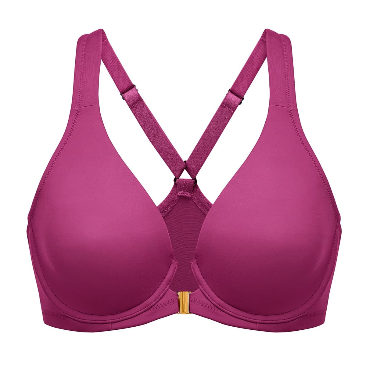 Delimira Women's Front Fastening Bras Seamless Unlined Racer Back Plus Size Underwired Plunge Bra — view 27