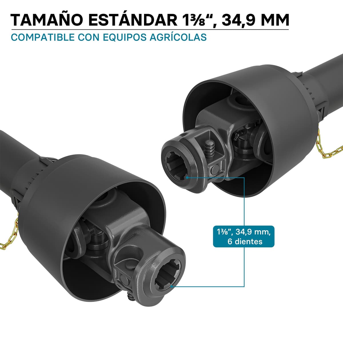WilTec Toma de Fuerza T2 Eje transmisión cardán 750mm 270Nm 540rpm PTO 23kW (31CV) 2X 1 3/8" 6 Dientes — view 3
