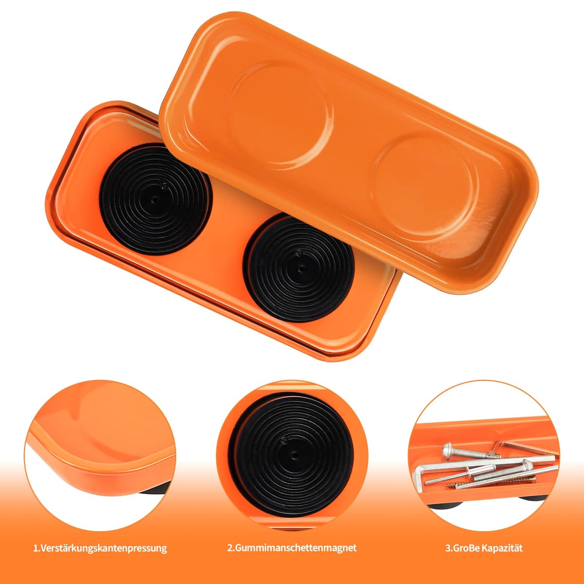 3 Pcs Bandejas Magnéticas para Tuercas y Tornillos, Bandeja Magnética de Acero Inoxidable para Piezas Herramientas Taller Mecanico Brocas Herramientas Metálicas(9,5 x 6,5 x 2,5 cm,15 x 6,5 x 2,7 cm) — view 3