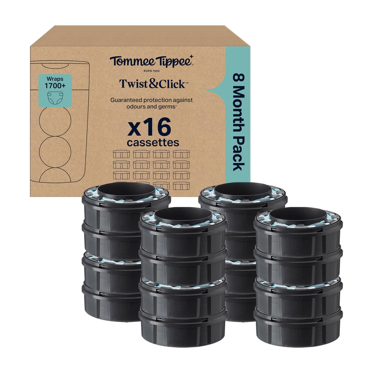 Tommee Tippee Twist and Click Advanced Nappy Bin Original Refill Cassettes, Exclusive Pack of 8, 10.5 metres each, for Easy refill and Great value, 8 X 10.5m (pack may vary). — view 7