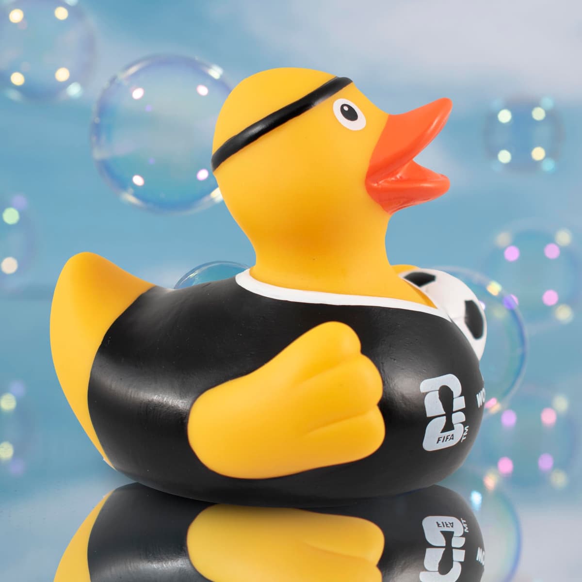 Hy-Pro Officially Licensed FIFA World Cup 2026 Rubber Duck - Bath Toy with Headband & Shirt Holding Ball, Collectible Football Mascot for Supporters, Fun & Nation Pride Display - Yellow — view 4