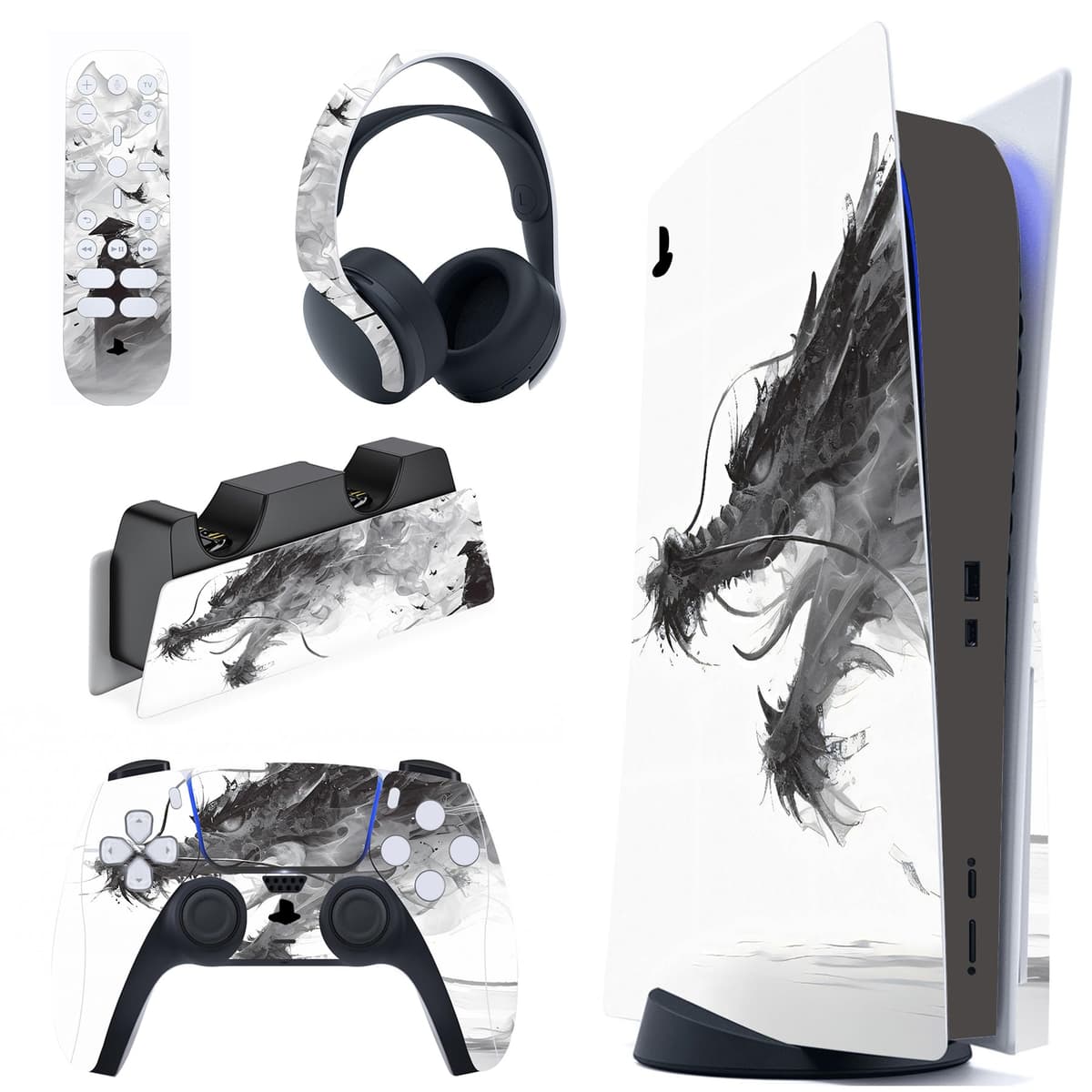 PlayVital Neon Dragoon Full Set Skin Decal for PS5 Console Disc Edition, Sticker Vinyl Decal Cover for PS5 Controller & Charging Station & Headset & Media Remote — view 15