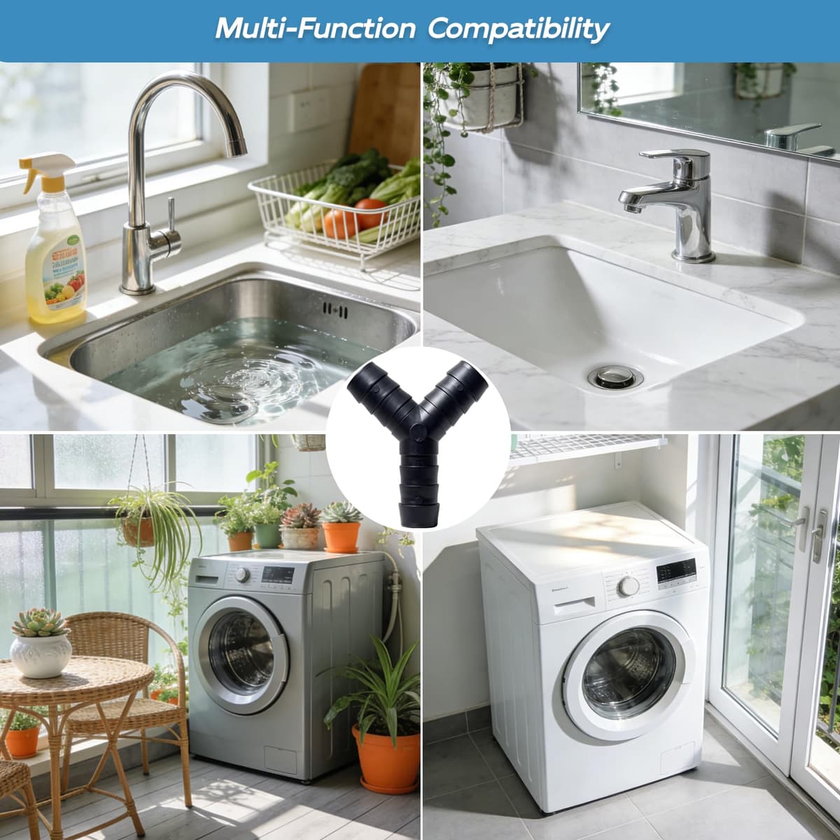 Distribuidor en Y de 2 vías modelo para Mangueras de Desagüe, Y Adaptor Desagüe para Lavadora y Lavavajillas, resistente hasta 120°C, incluye 3 abrazaderas de sujeción seguras — view 5