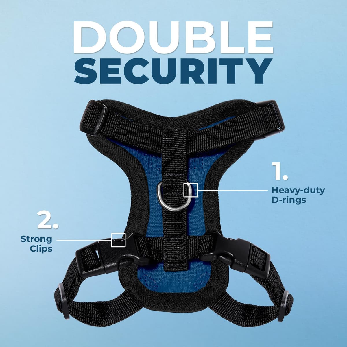 Voyager Step-in Lock Cat Harness and Reflective Cat Leash with Neoprene Handle by Best Pet Supplies - Supports Small, Medium and Large Breed Cats, Royal Blue/ Black Trim, size XXS - 5ft — view 2