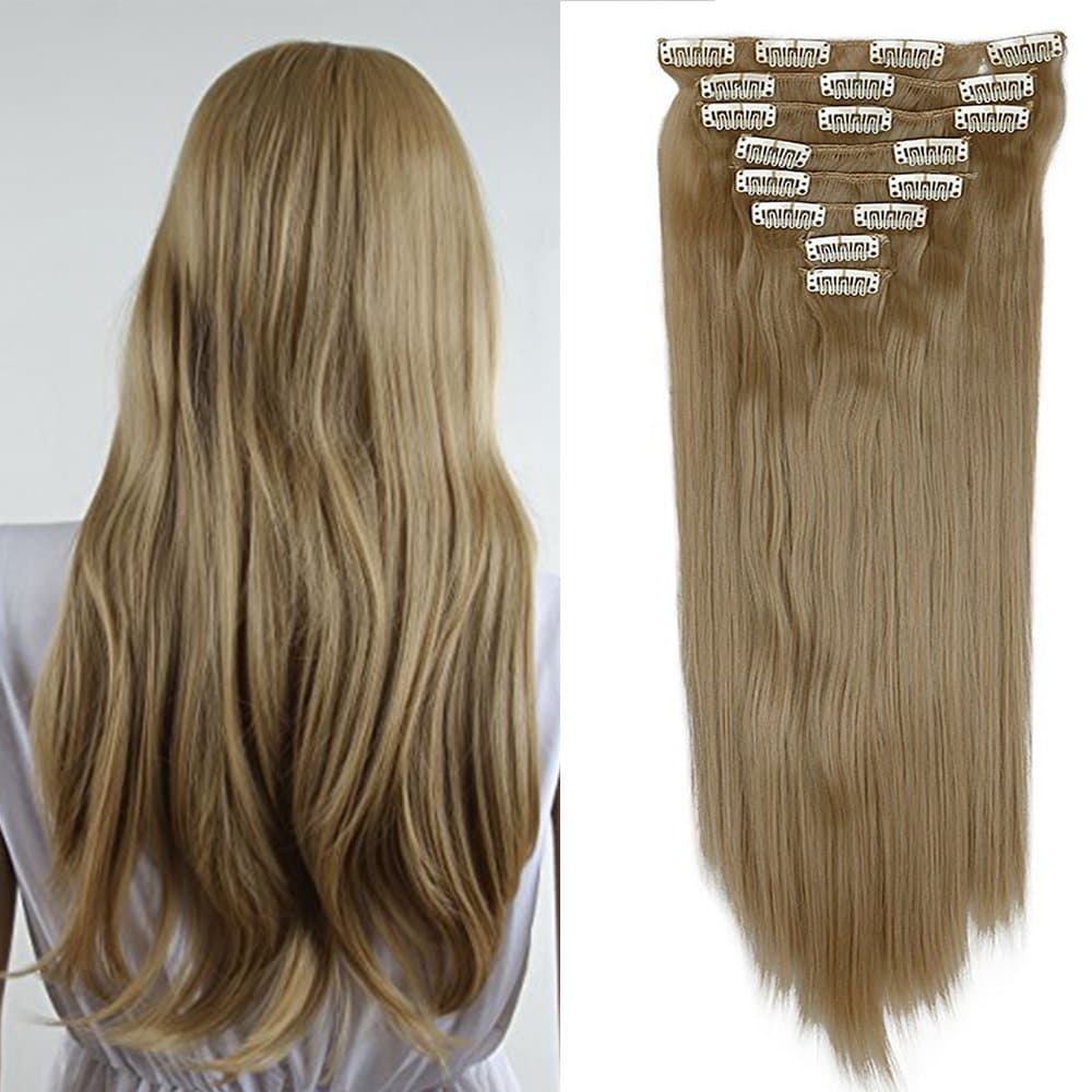 24"(60cm) SEGO Extensiones de Cabello Clip de Pelo Sintético Se Ve Natural 8 PCS [Sandy Rubio mezcla Blanqueador Rubio] Rizado Ondulado Largo Postizos Pelucas (140g) — view 21