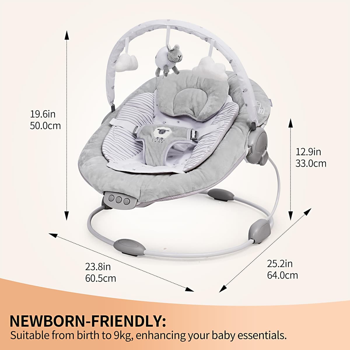 LADIDA Soft Padded Lamb Bouncer, Suitable for Newborns 0-6 Months, Soothing Music and Vibration — view 4
